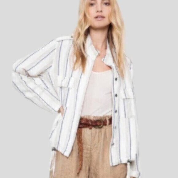 NWOT Rails Rowan Striped Linen Lightweight Button Down Jacket - Picture 4 of 14
